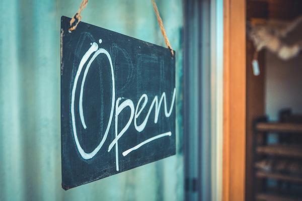 open sign on storefront