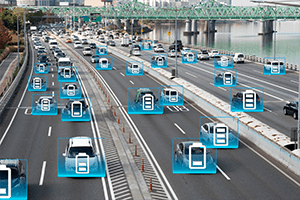 cars on freeway with battery symbols